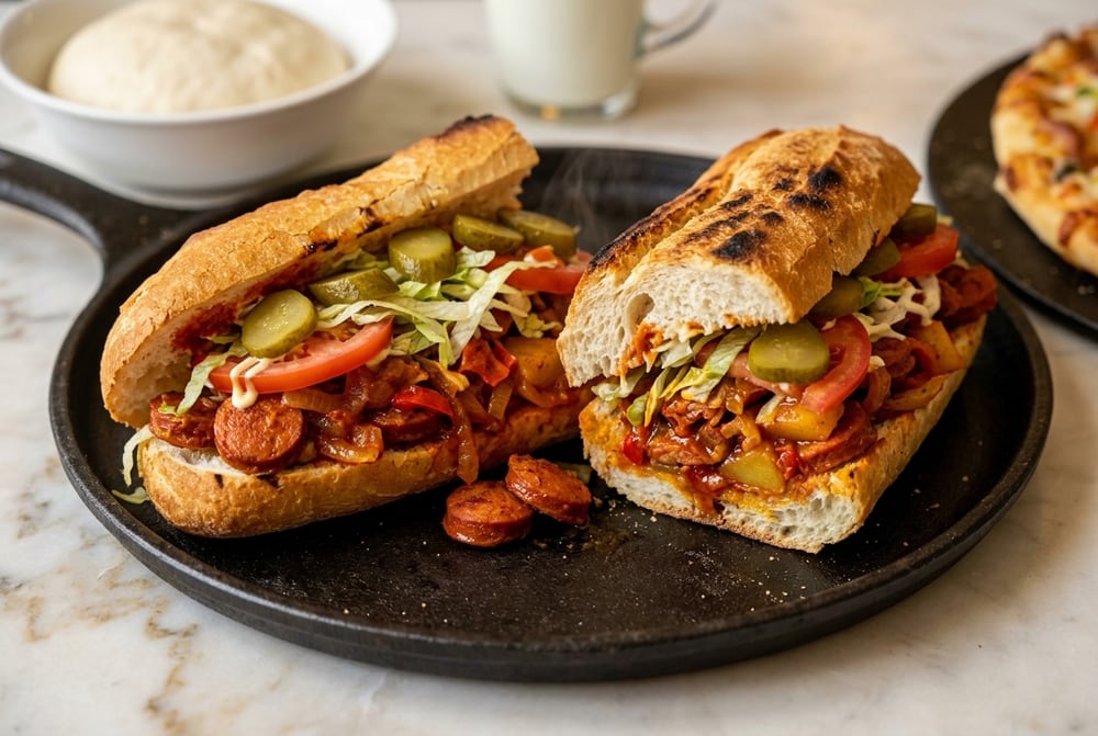 Sosis Bandari Sandwich mit scharfer persischer Rinderwurst im Pars Restaurant Köln